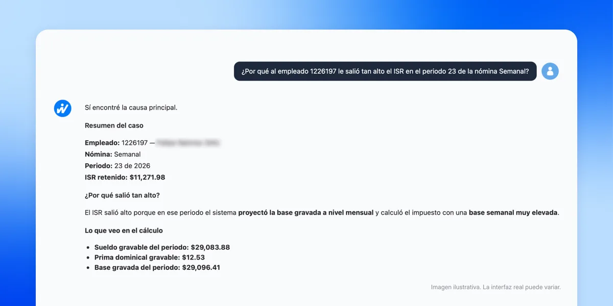 Traza del cálculo de ISR en nómina con el agente de Workbeat