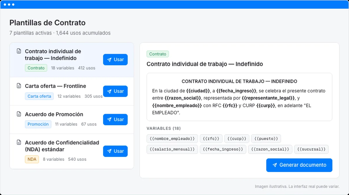 Plantillas de contrato laboral generadas automáticamente en Workbeat